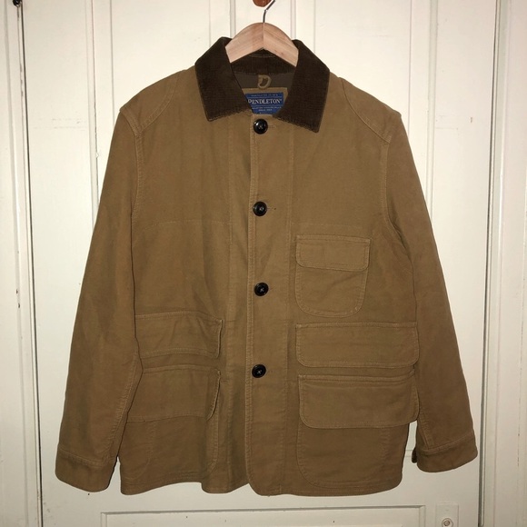 Pendleton Men’s Woolen Mills Tan Brownsville Jacket Corduroy Collar Trim Medium - Picture 1 of 10